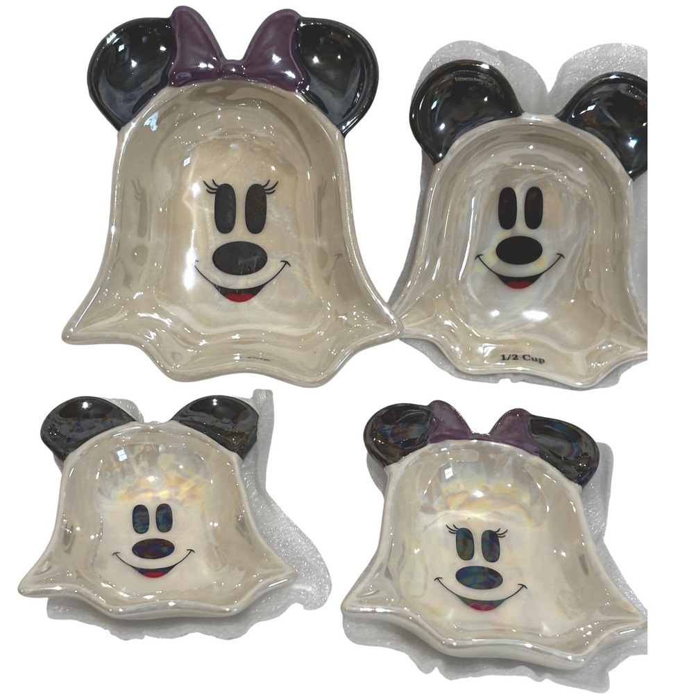 New Disney Mickey & Minnie Mouse Ghost Iridescent Measuring Cup Set 4pc Collect